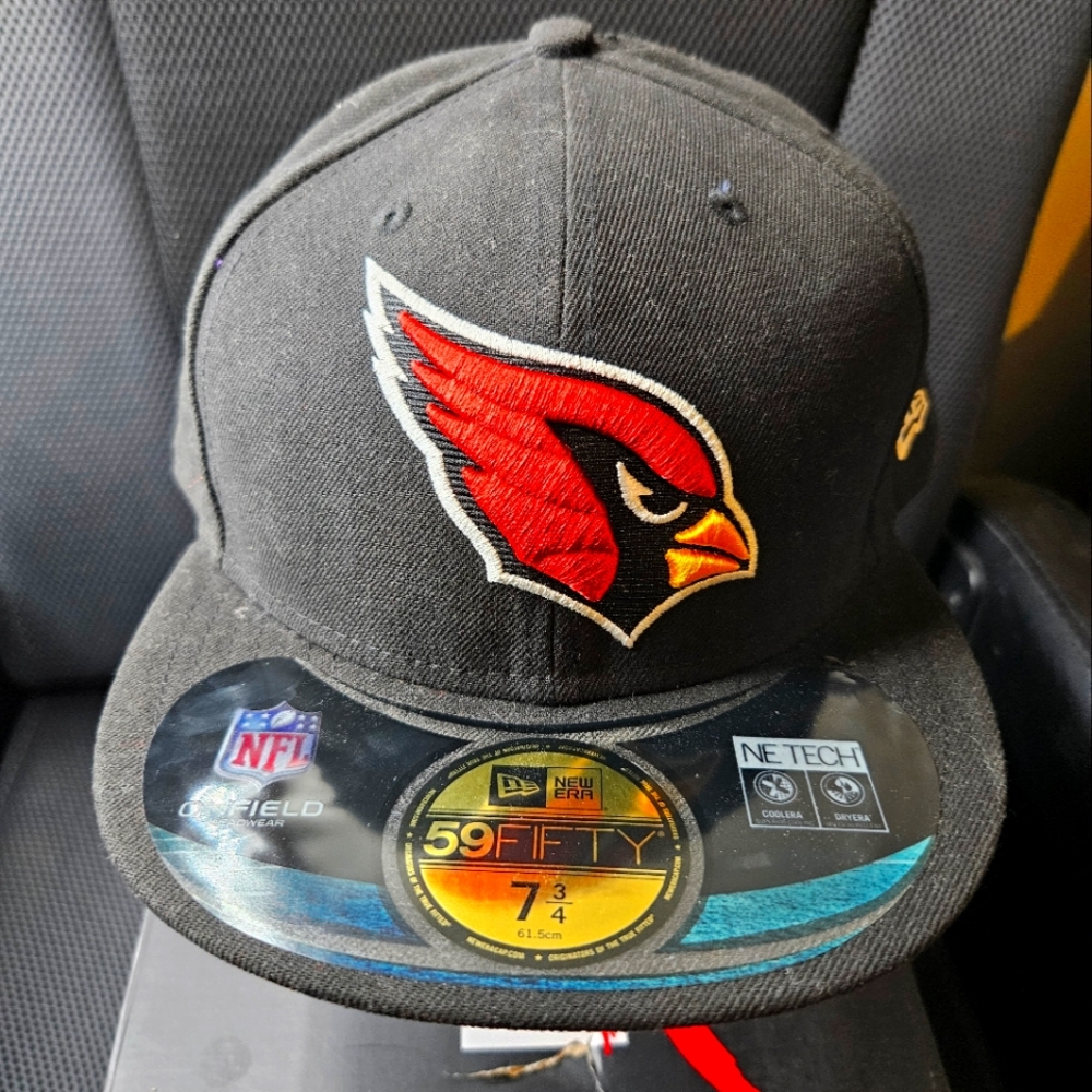 New Era Black 59FIFTY Cap Red Cardinal Logo Arizona 5950 Hat Size 8 1/4 8.25 NFL